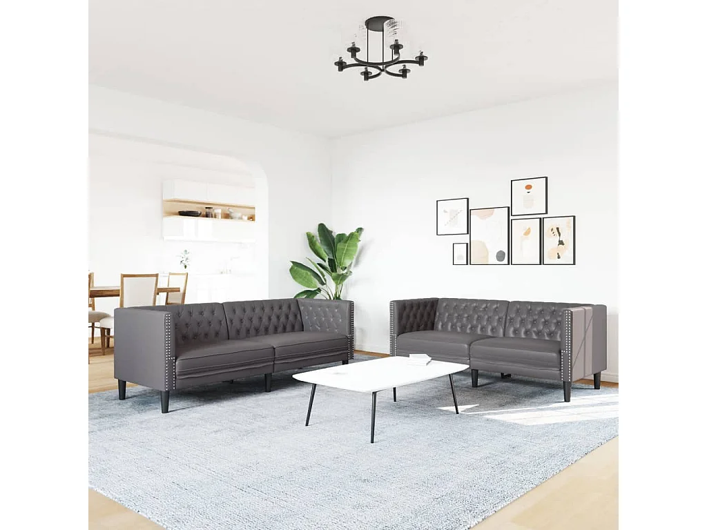 Ensemble de canapé Chesterfield 2 pièces gris similicuir