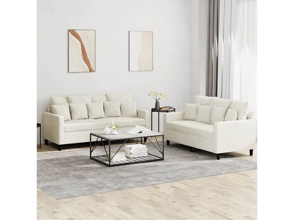 2-delige Loungeset met kussens fluweel crèmekleurig