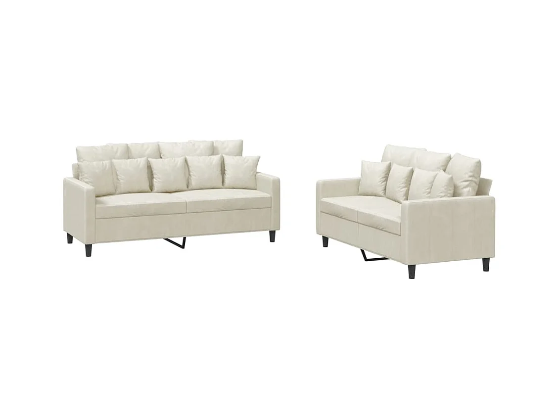 2-delige Loungeset met kussens fluweel crèmekleurig