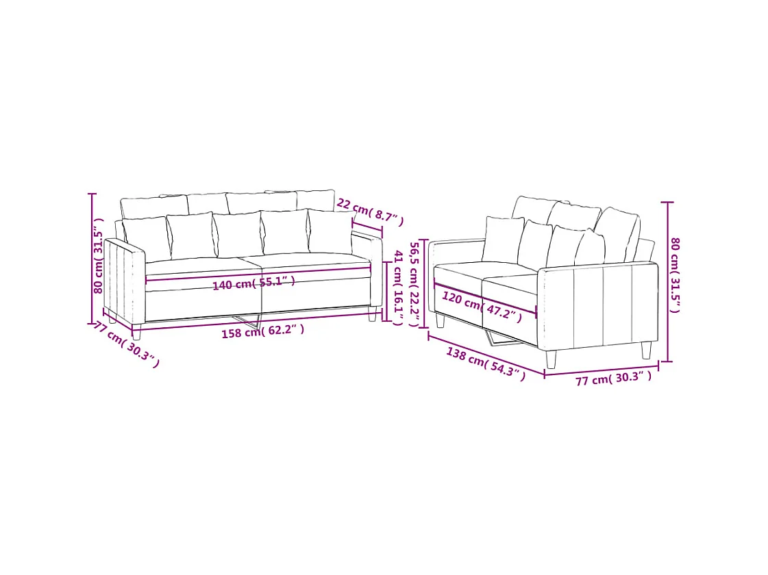 Ensemble de canapés 2 pièces avec coussins Crème Velours