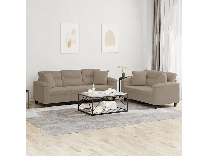 Ensemble de canapés 2 pièces avec coussins Taupe Tissu microfibre