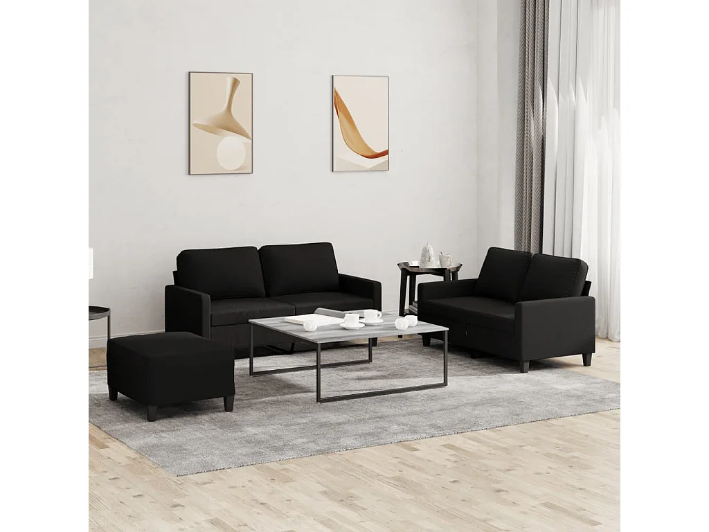 Ensemble de canapés 3 pièces avec coussins Noir Tissu