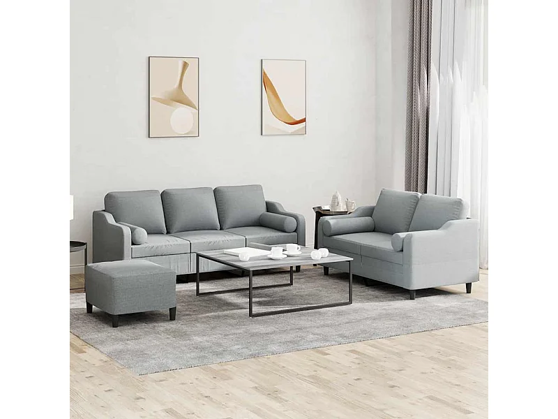 Ensemble de canapés 3 pièces coussins gris clair tissu