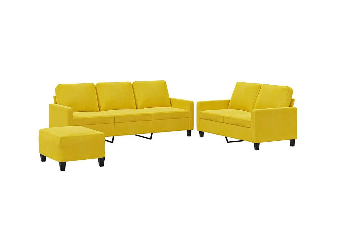 Ensemble de canapés 3 pièces avec coussins Jaune Velours