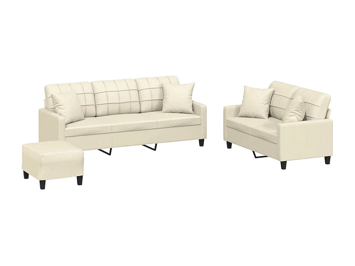 3-delige Loungeset met kussens kunstleer crèmekleurig