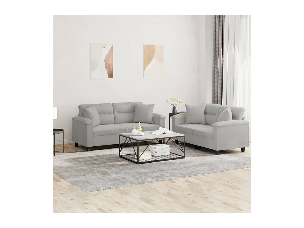 Ensemble de canapés 2 pièces coussins Gris clair Tissu microfibre