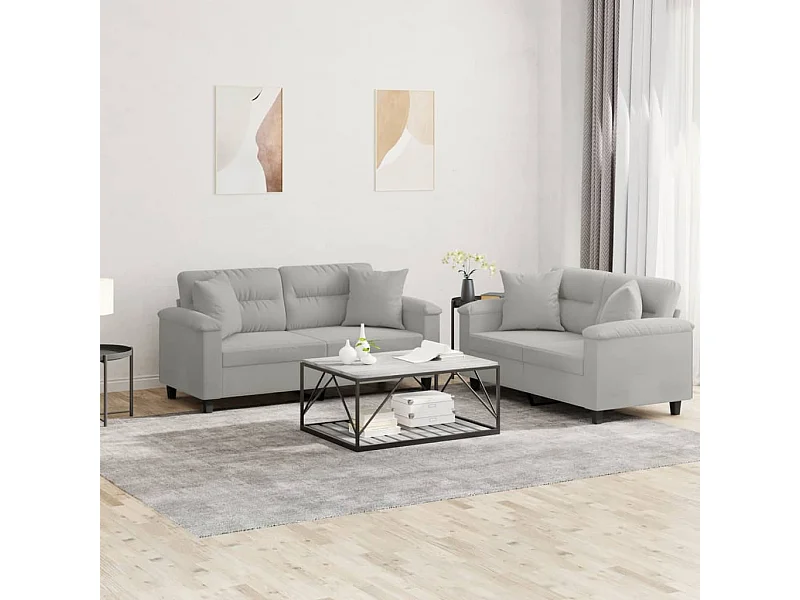Ensemble de canapés 2 pièces coussins Gris clair Tissu microfibre