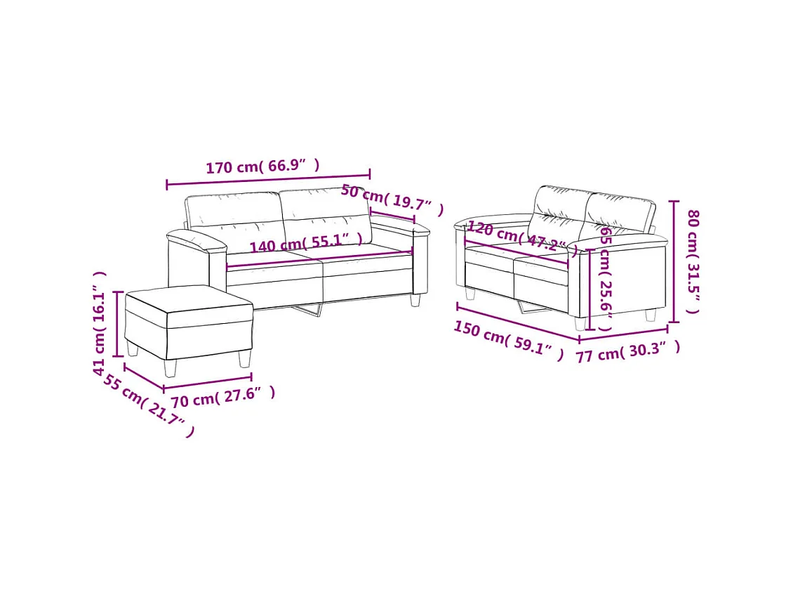 Ensemble de canapés 3 pièces avec coussins Crème Similicuir
