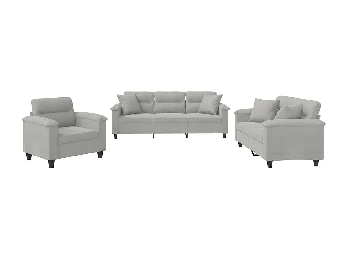 Ensemble de canapés 3 pièces coussins Gris clair Tissu microfibre
