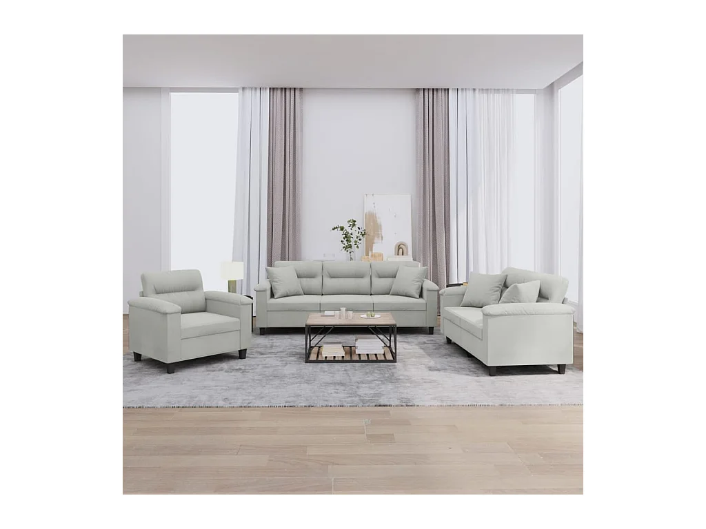 Ensemble de canapés 3 pièces coussins Gris clair Tissu microfibre