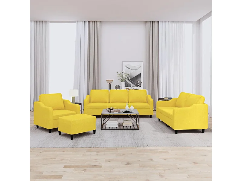 Ensemble de canapés 4 pièces avec coussins Jaune clair Tissu