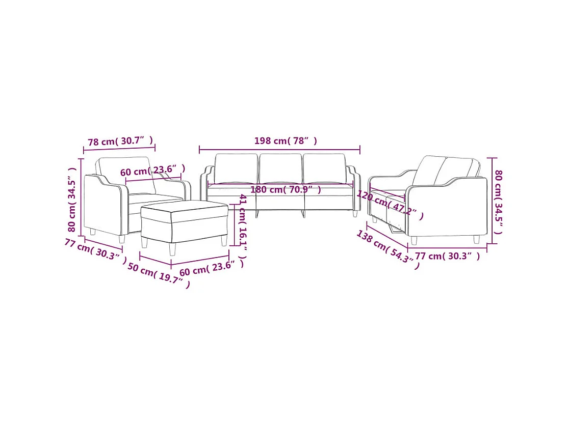 Ensemble de canapés 4 pièces avec coussins Jaune clair Tissu