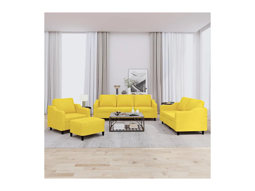 Ensemble de canapés 4 pièces avec coussins Jaune clair Tissu