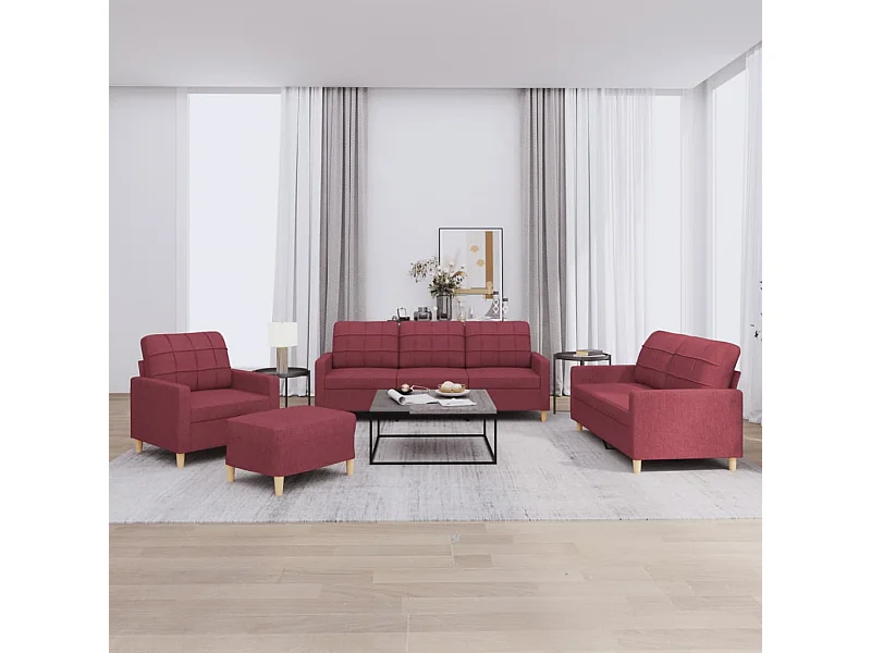 Ensemble de canapés 4 pièces avec coussins Rouge bordeaux Tissu