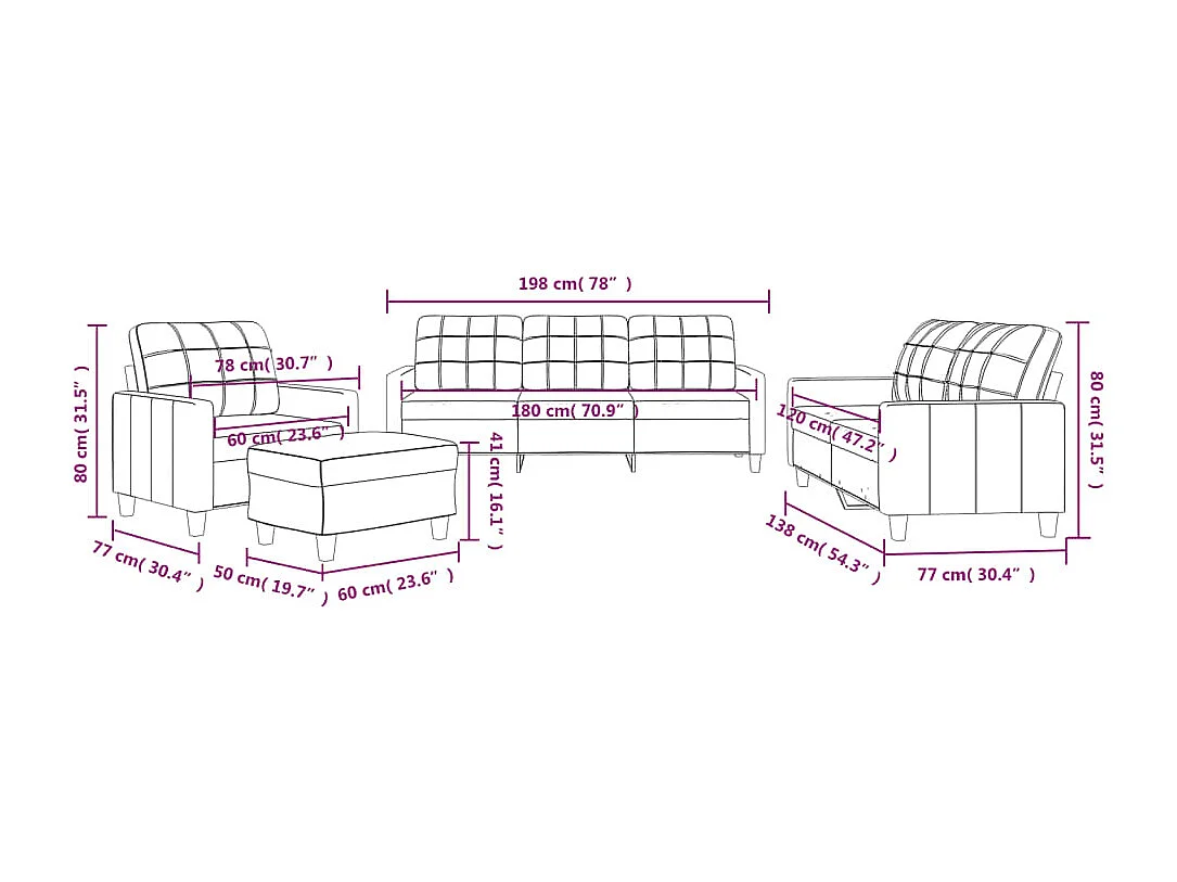 4-delige Loungeset met kussens kunstleer bruin