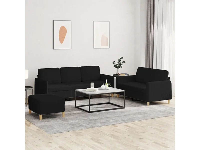 Ensemble de canapés 3 pièces avec coussins Noir Tissu