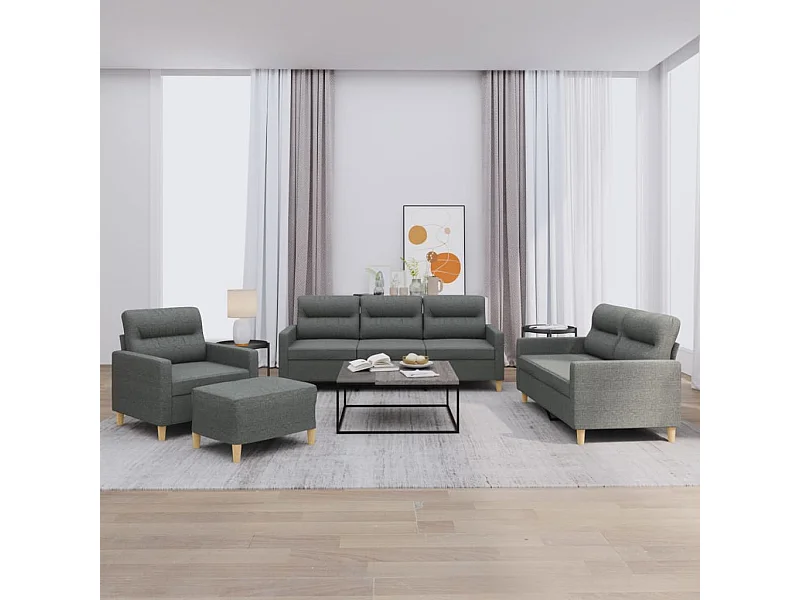 4-delige Loungeset met kussens stof donkergrijs