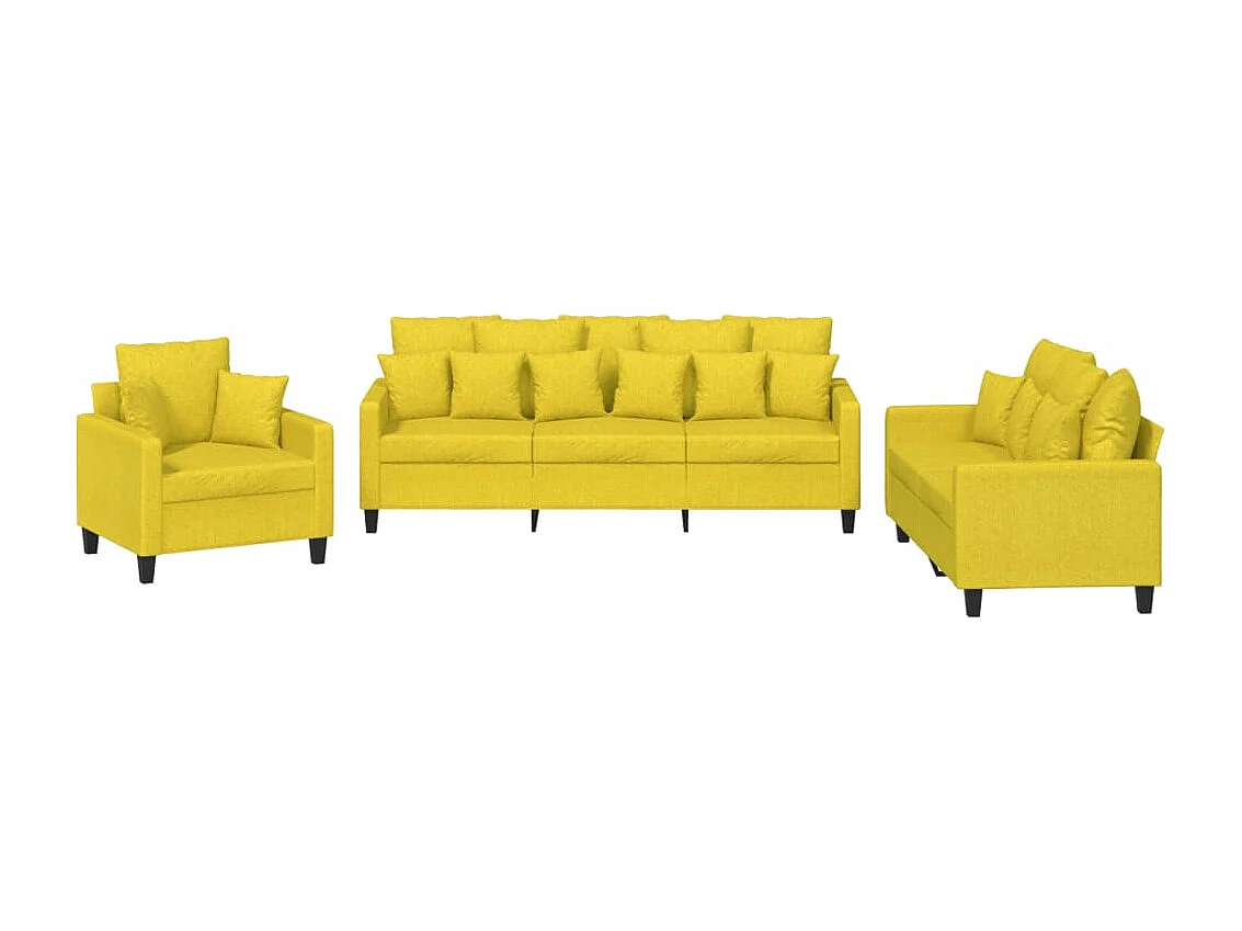 Ensemble de canapés 3 pièces avec coussins jaune clair tissu
