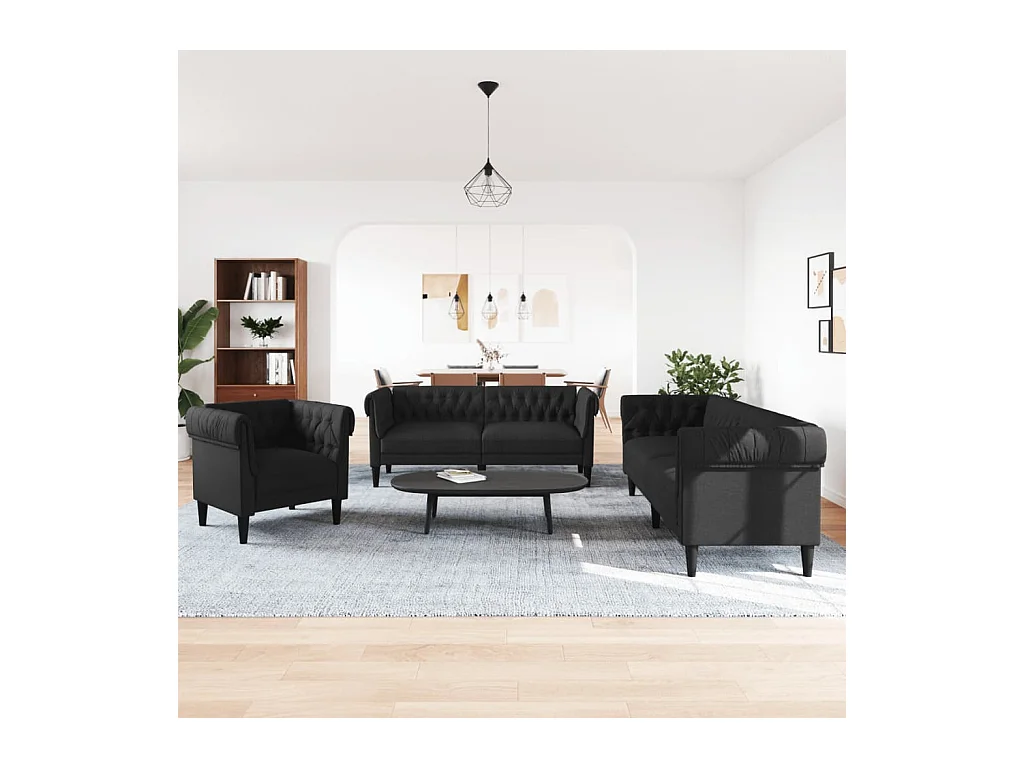 Ensemble de canapés 3 pièces noir tissu