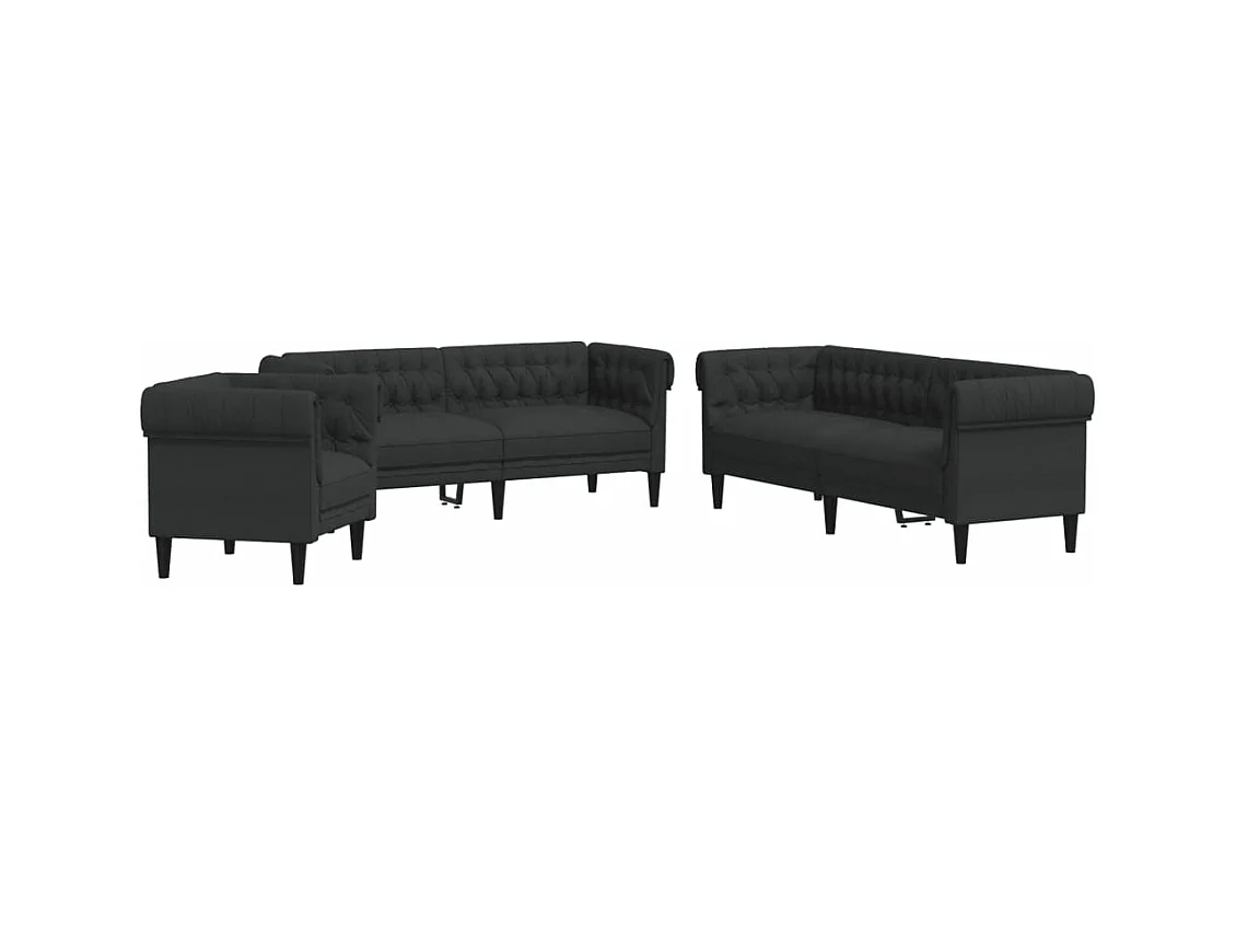 Ensemble de canapés 3 pièces noir tissu