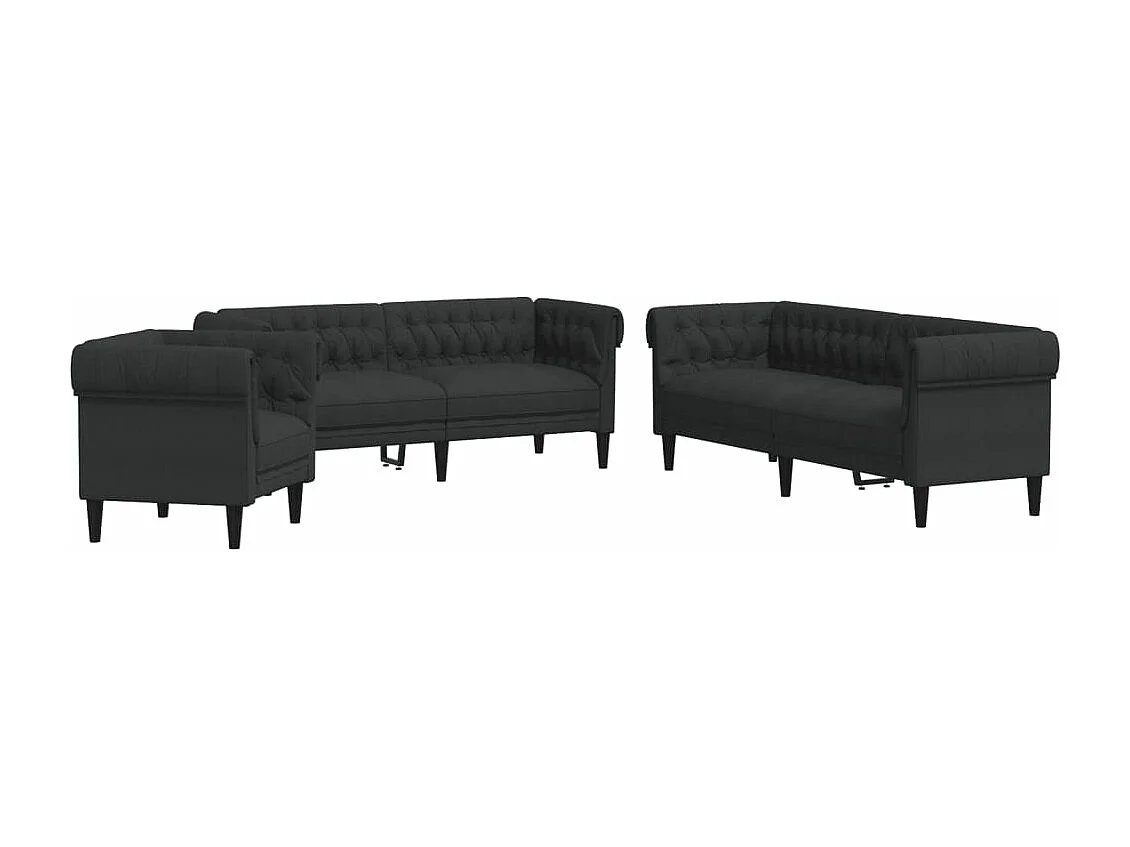 Ensemble de canapés 3 pièces noir tissu