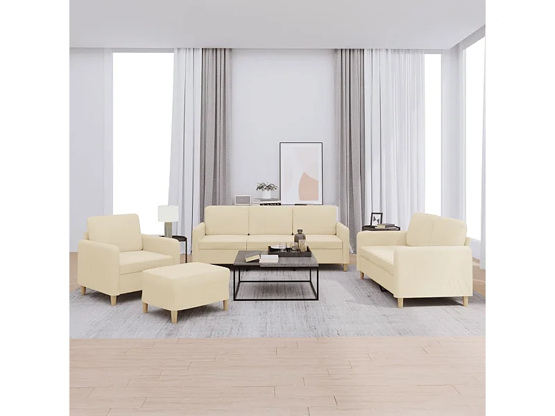 4 peças conjunto de sofás com almofadões tecido cor creme