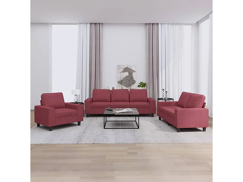 Ensemble de canapés 3 pièces rouge bordeaux tissu
