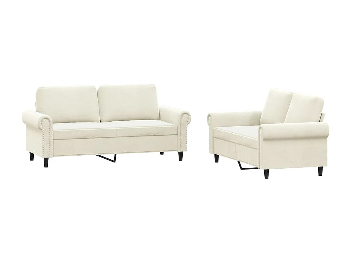 2 peças conjunto de sofás com almofadões veludo cor creme
