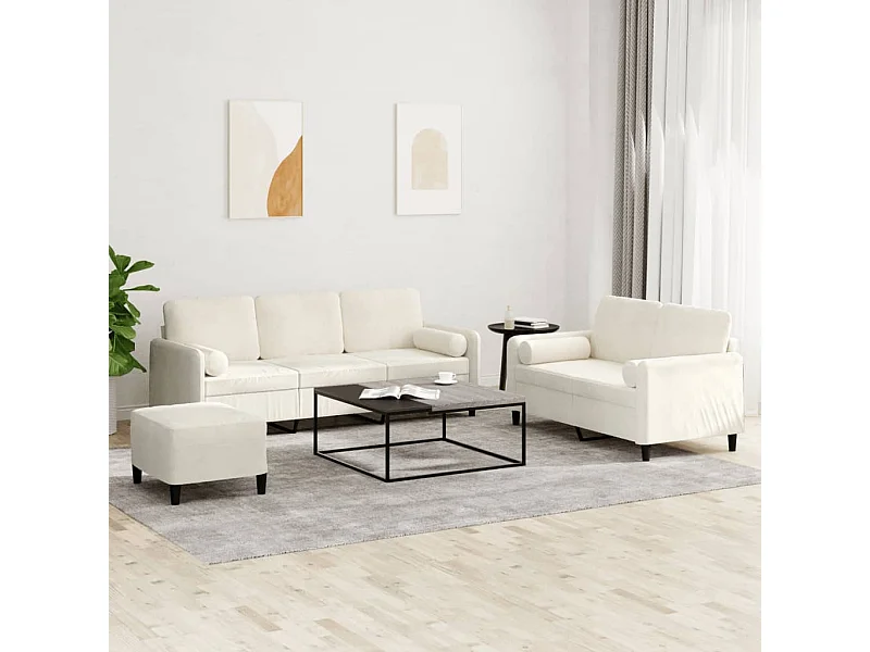 Ensemble de canapés 3 pièces avec coussins crème velours