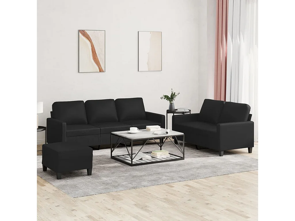 Ensemble de canapés 3 pièces avec coussins Noir Similicuir