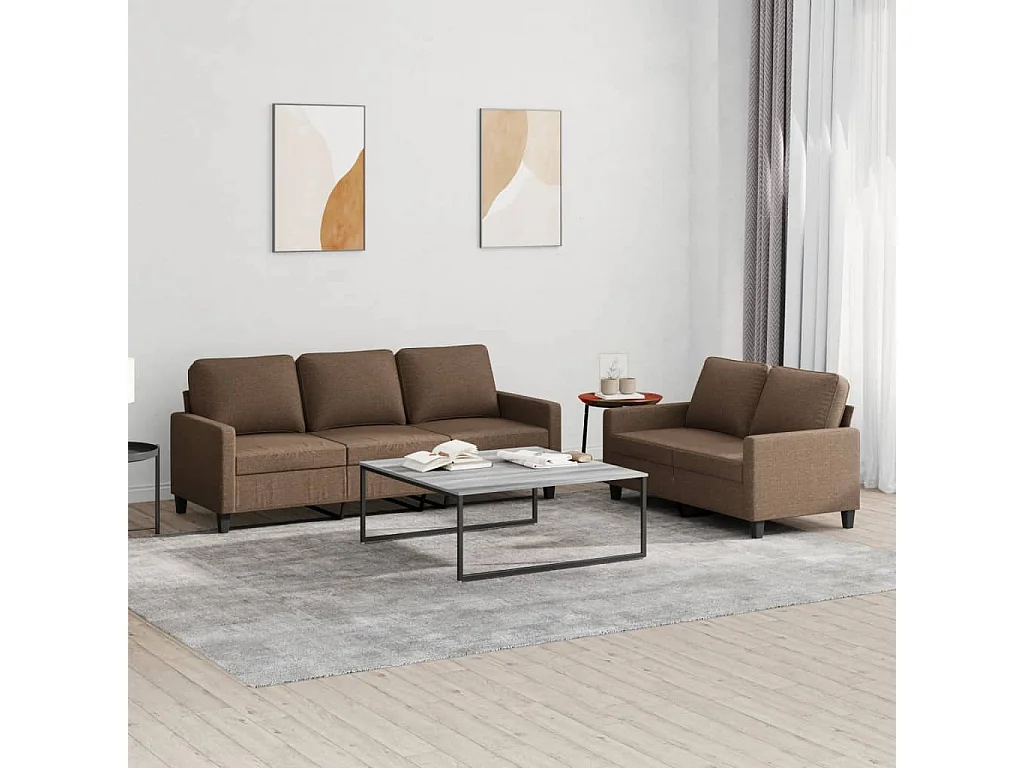 Ensemble de canapés 2 pièces avec coussins Marron Tissu