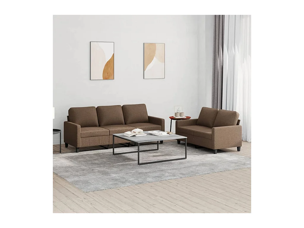 Ensemble de canapés 2 pièces avec coussins Marron Tissu