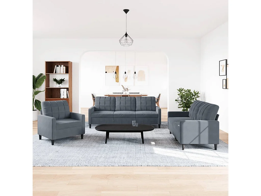 Ensemble de canapés 3 pièces avec coussins Gris foncé Velours
