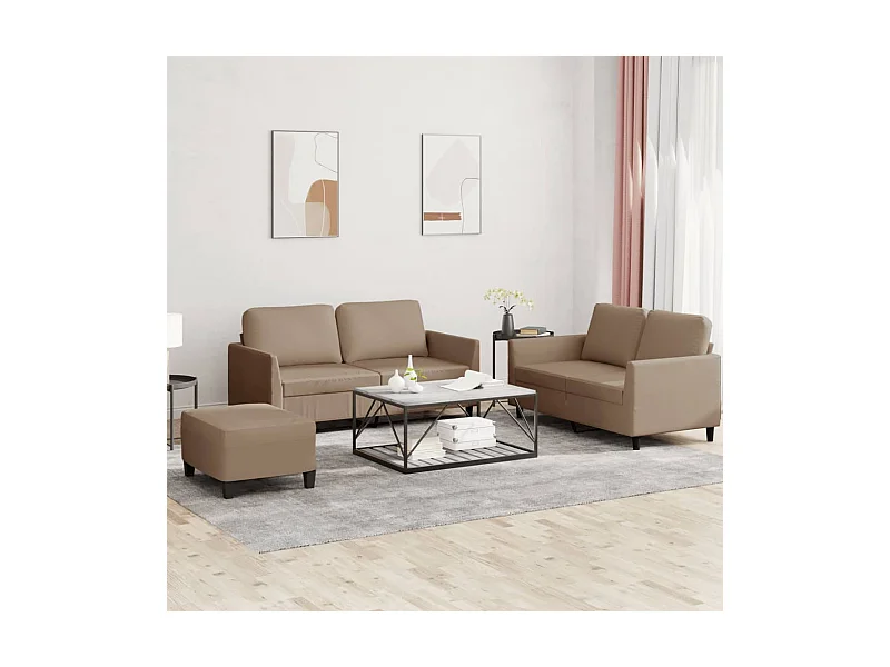 Juego de sofás con cojines 3 piezas cuero sintético capuchino