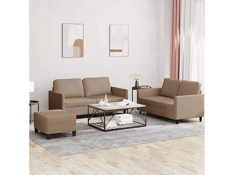 3-delige Loungeset met kussens kunstleer cappuccino