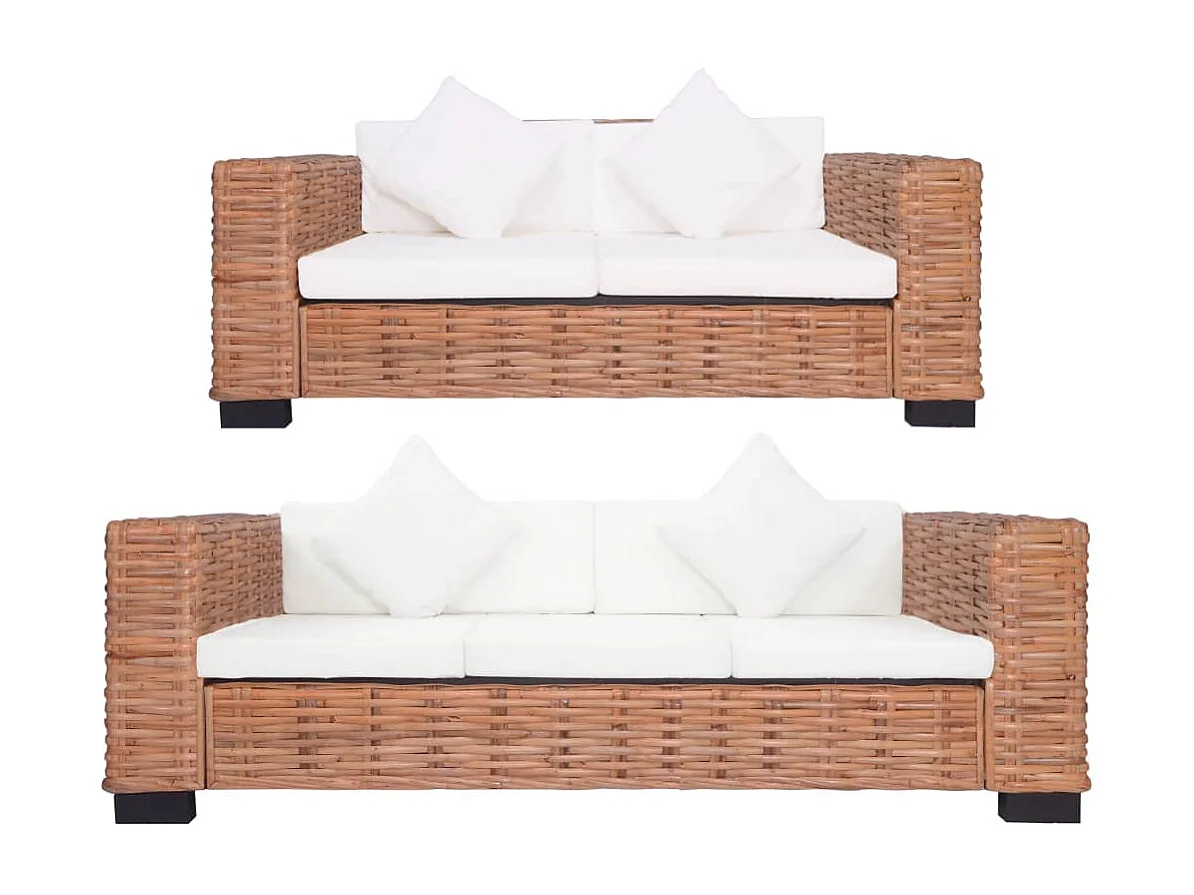 2 peças conjunto de sofás com almofadões vime natural