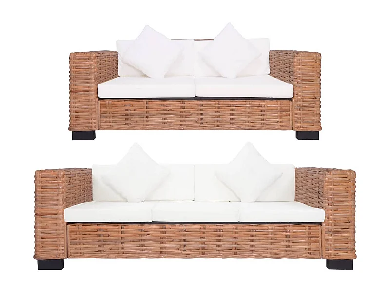 Ensemble de canapés 2 pièces avec coussins Rotin naturel