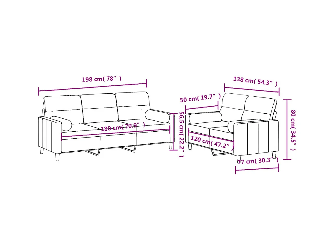 2-delige Loungeset met kussens stof taupe