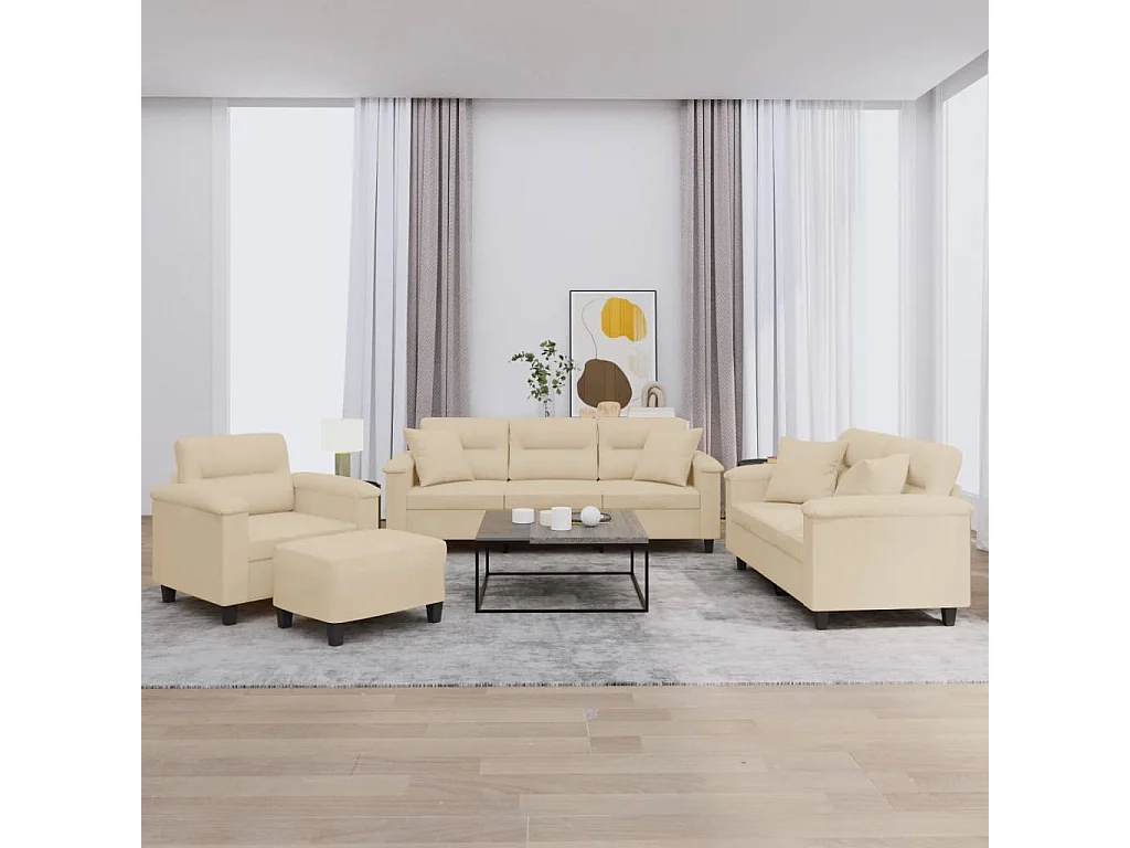 Ensemble de canapés 4 pièces avec coussins Crème Tissu microfibre