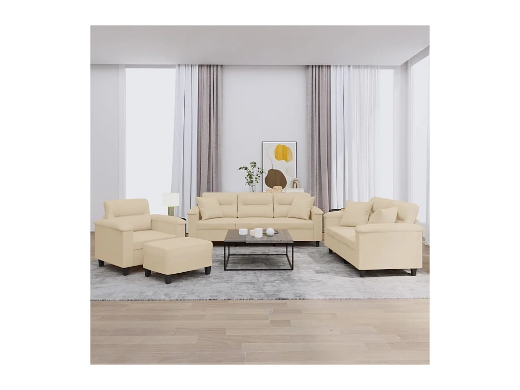 Ensemble de canapés 4 pièces avec coussins Crème Tissu microfibre
