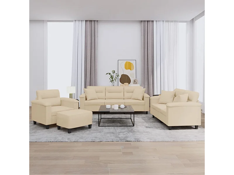 4-delige Loungeset met kussens microvezelstof crèmekleurig