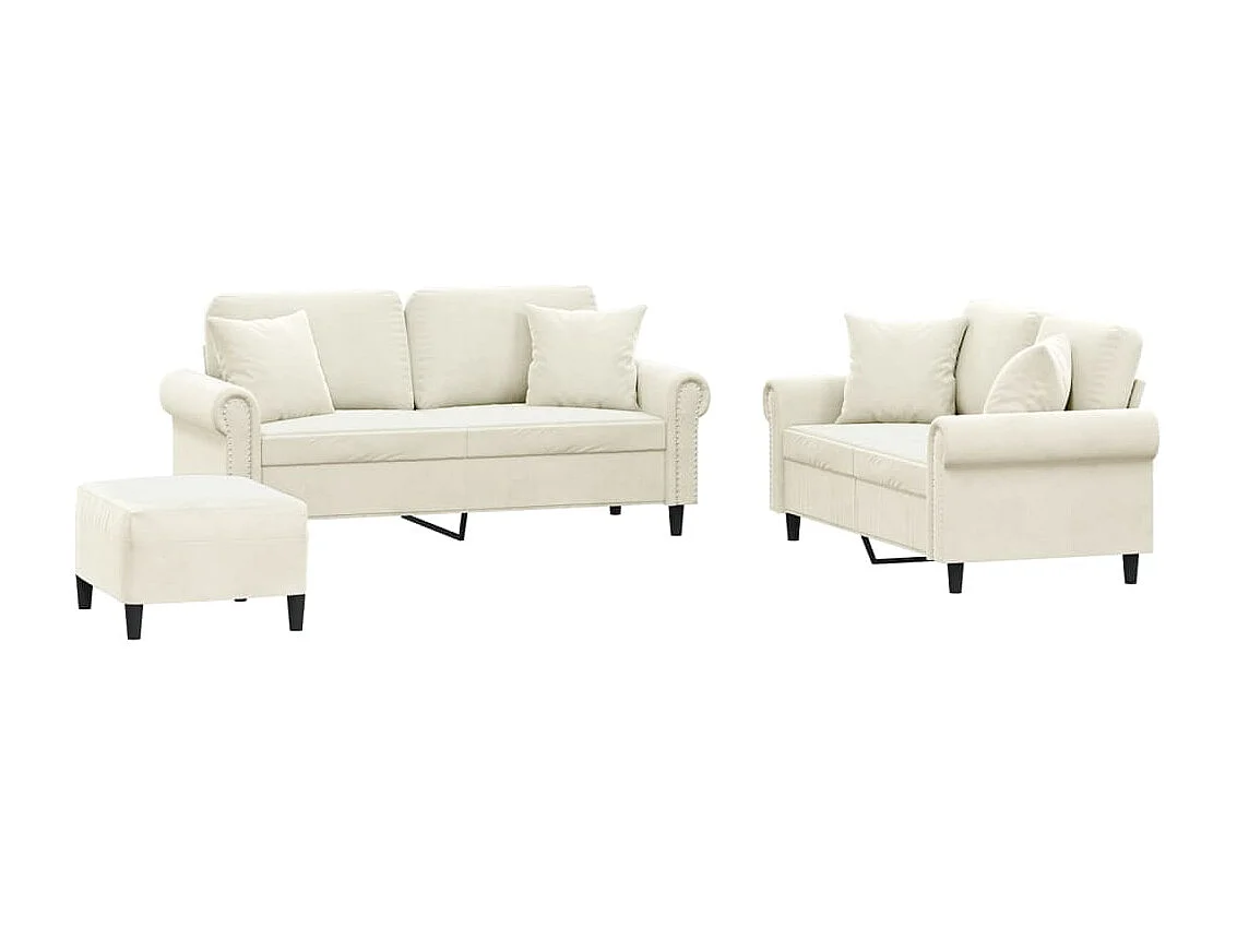 3 peças conjunto de sofás com almofadas veludo cor creme