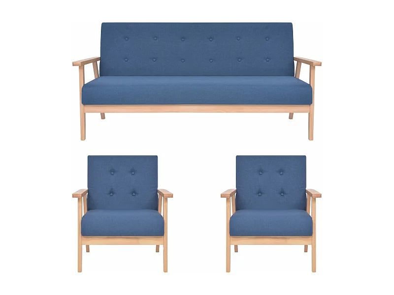 3 peças conjunto de sofás tecido azul