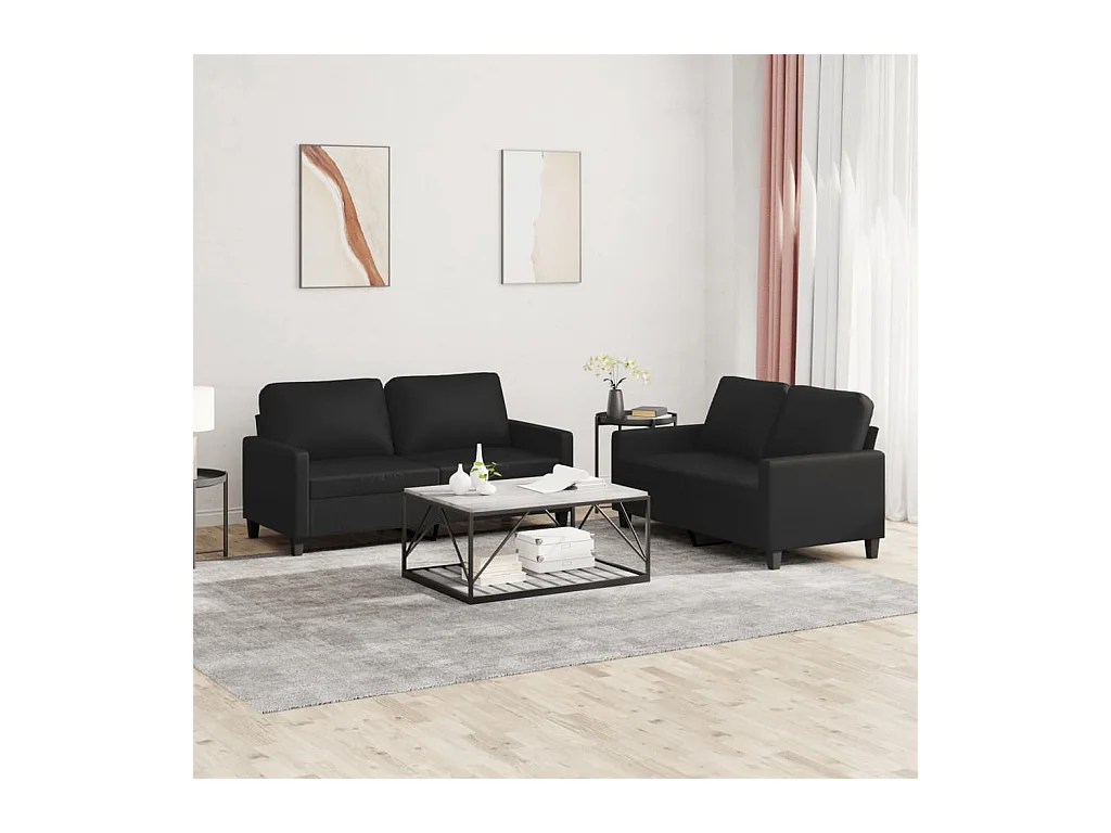 Ensemble de canapés 2 pièces avec coussins Noir Similicuir