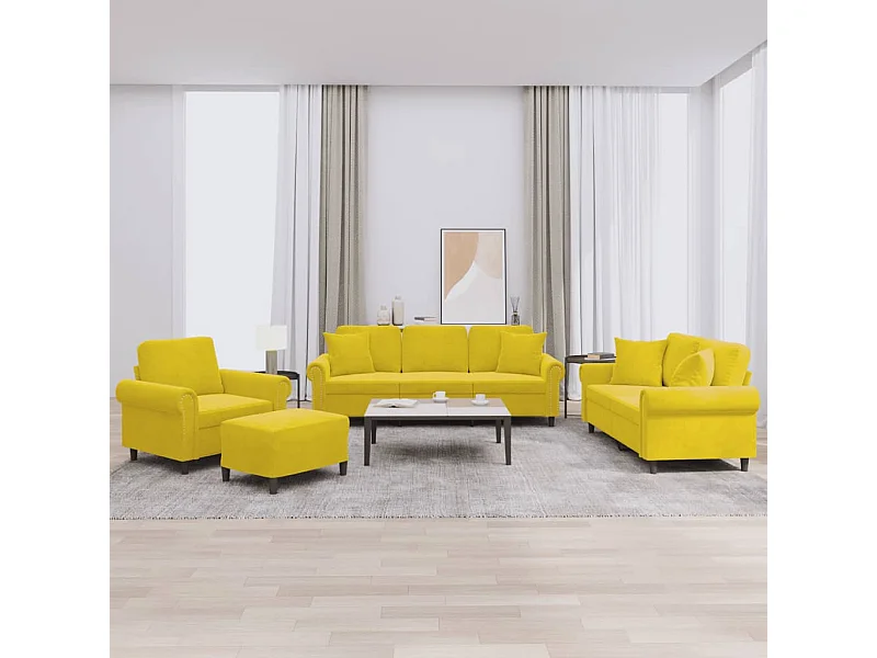 4 peças conjunto de sofás com almofadas veludo amarelo