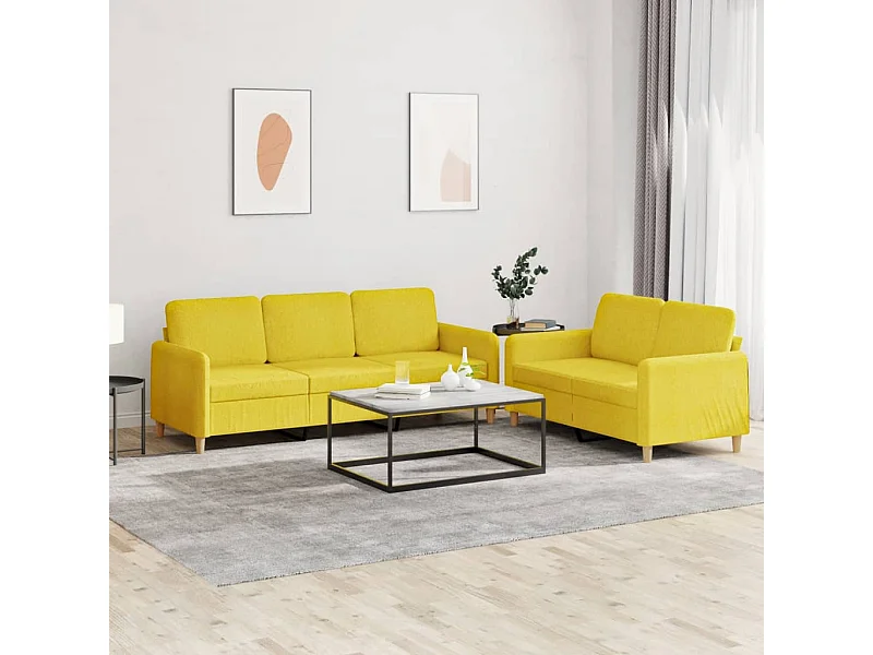 Ensemble de canapés 2 pièces avec coussins Jaune clair Tissu