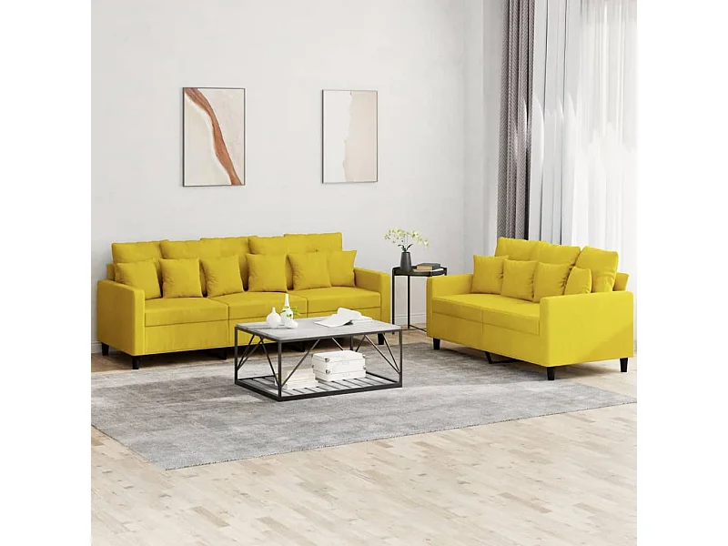 Ensemble de canapés 2 pièces avec coussins Jaune Velours