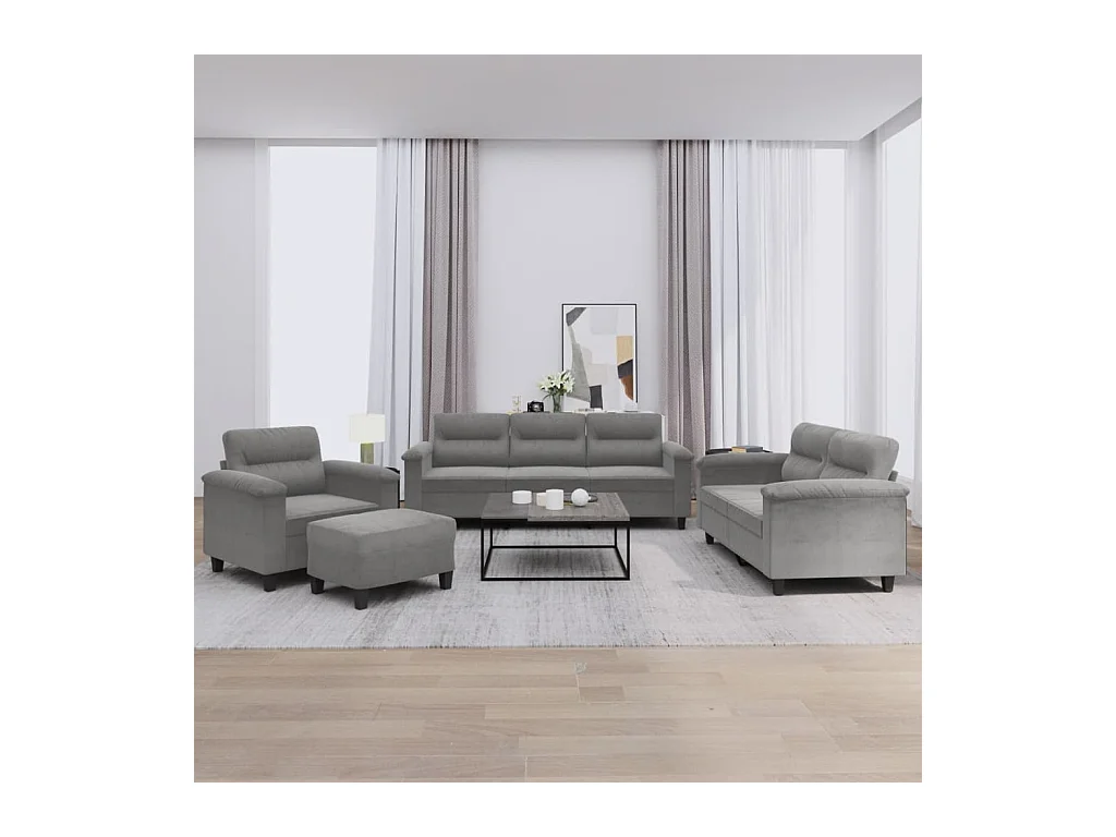 Ensemble de canapés 4 pièces coussins gris foncé tissu microfibre