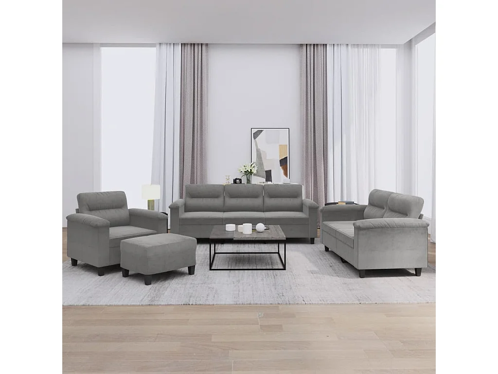 Ensemble de canapés 4 pièces coussins gris foncé tissu microfibre