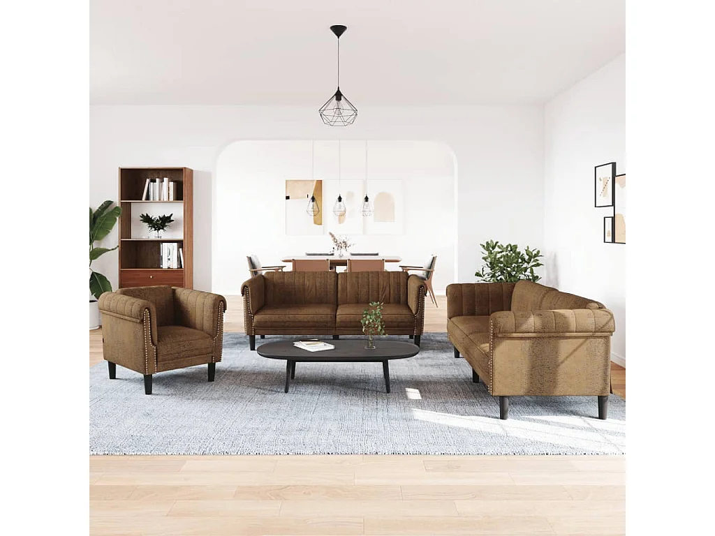 Juego de sofás 3 piezas terciopelo marrón